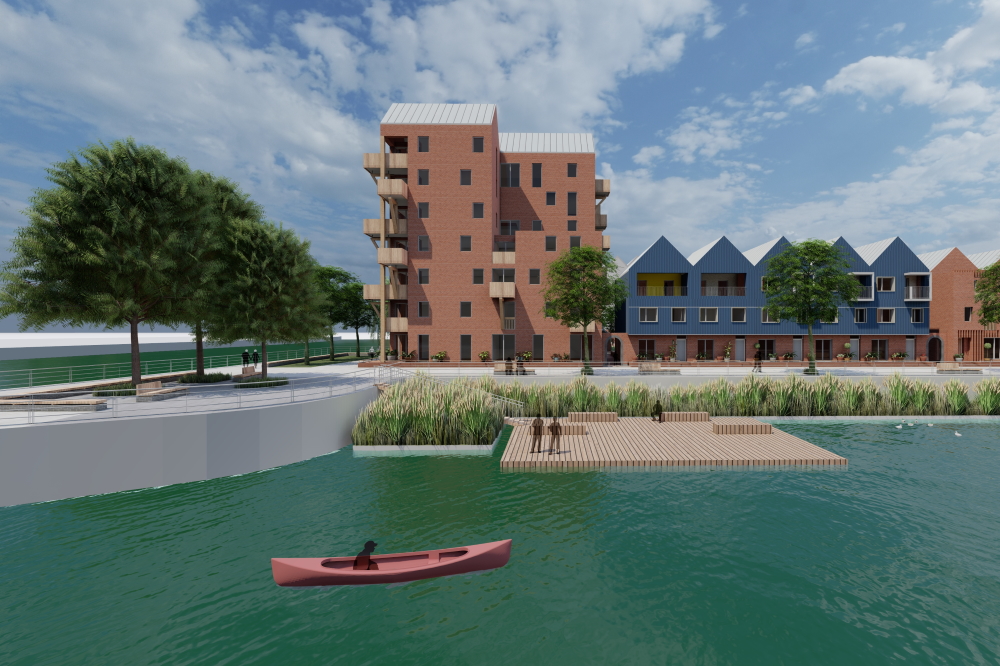 Artist's impression of waterside housing in Trent Basin future phases